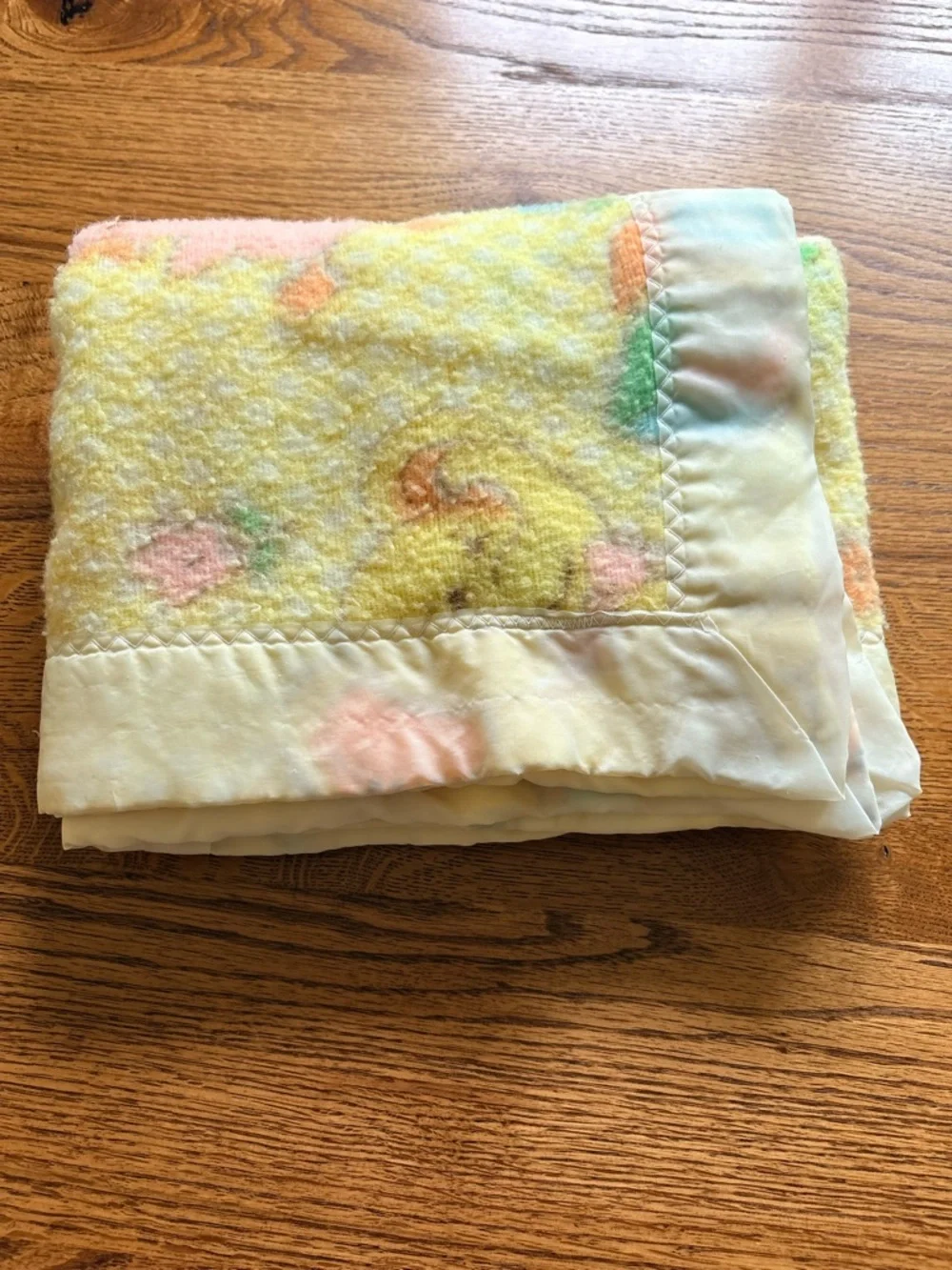 Vintage Pastel Animal Baby Blanket with Satin trim made in USA baby Gordon style